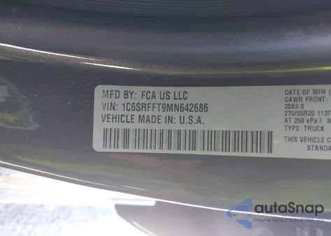 2021 Ram 1500 Big Horn 4X4 5'7 Box z USA, uszkodzony, nr VIN 1C6SRFFT9MN642686